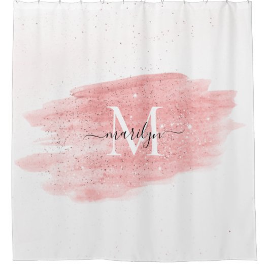 Aangepaste monogram naam Meisje Blush Pink Glitter Douchegordijn (Voorkant)