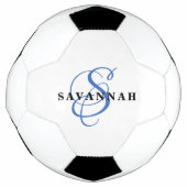 Aangepaste monogram naam Modern Fun Sports Blue Voetbal (Voorkant)