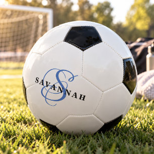 Aangepaste monogram naam modern leuk sporten blauw voetbal