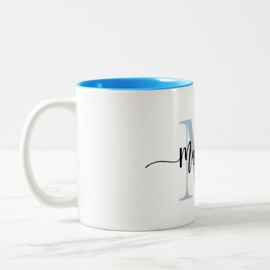 Aangepaste monogram Naam Moderne Manuscript Zwemme Tweekleurige Koffiemok (Links)