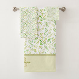 Aangepaste monogram naam Natuur Fern Leaf Pattern Bad Handdoek