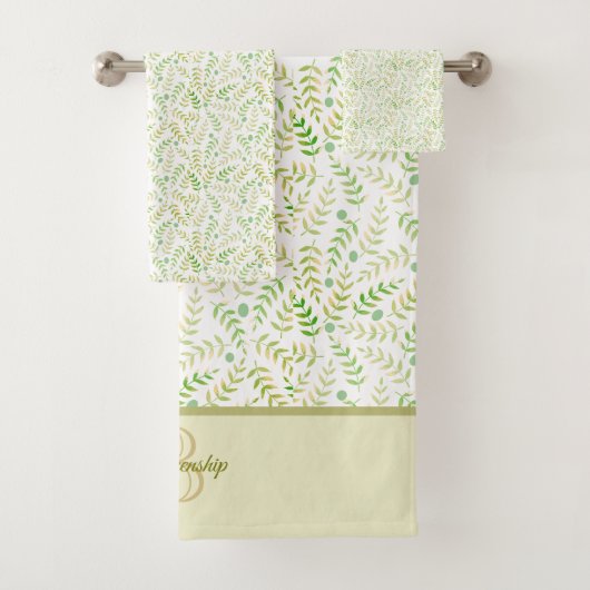 Aangepaste monogram naam Natuur Fern Leaf Pattern Bad Handdoek (Insitu)