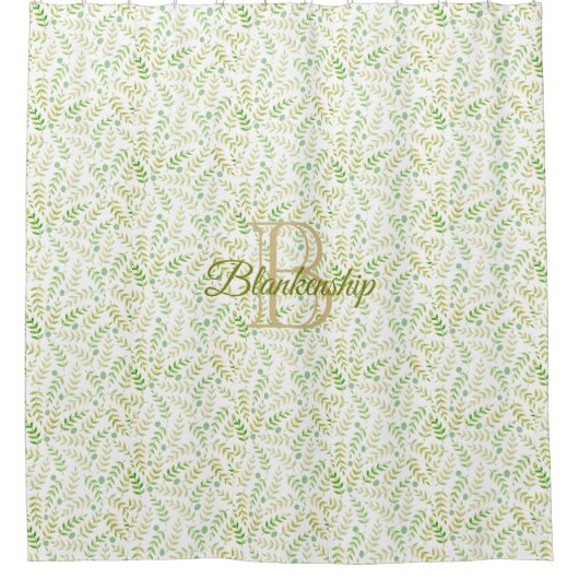 Aangepaste monogram naam Natuur Fern Leaf Pattern Douchegordijn (Voorkant)