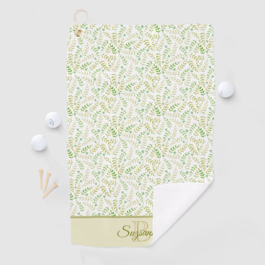 Aangepaste monogram naam Natuur Fern Leaf Pattern Golfhanddoek (Insitu)