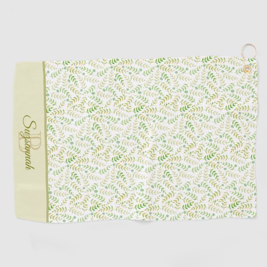 Aangepaste monogram naam Natuur Fern Leaf Pattern Golfhanddoek (Horizontaal)