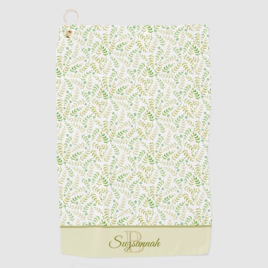 Aangepaste monogram naam Natuur Fern Leaf Pattern Golfhanddoek (Voorkant)