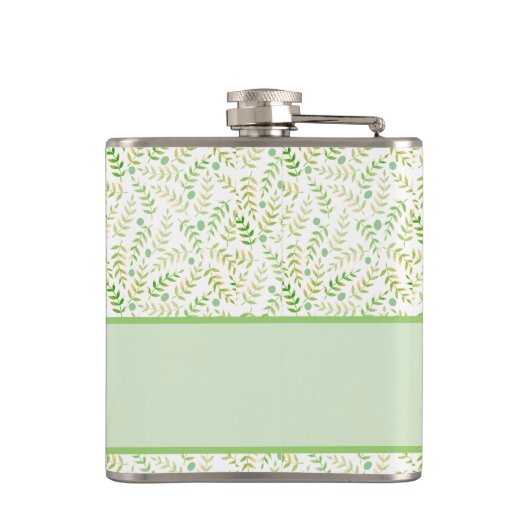 Aangepaste monogram naam Natuur Fern Leaf Pattern Heupfles (Achterkant)