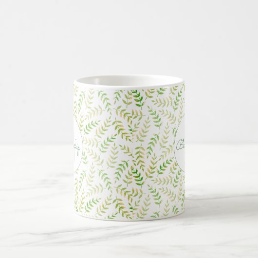 Aangepaste monogram naam Natuur Fern Leaf Pattern Koffiemok (Center)