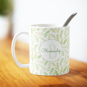 Aangepaste monogram naam Natuur Fern Leaf Pattern Koffiemok
