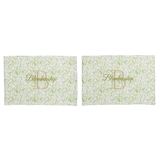 Aangepaste monogram naam Natuur Fern Leaf Pattern Kussensloop (Voorkant-Set)