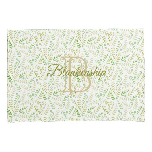 Aangepaste monogram naam Natuur Fern Leaf Pattern Kussensloop (Voorkant-Rechts)
