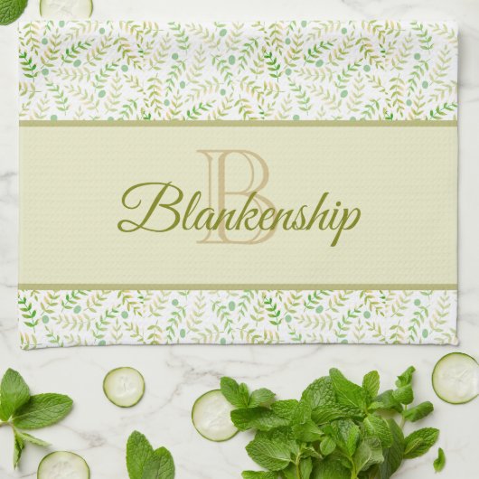 Aangepaste monogram naam natuur varenblad patroon theedoek (Gevouwen)