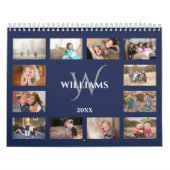 Aangepaste Monogram Naam Navy Blauwe Foto Kalender (Hoes)