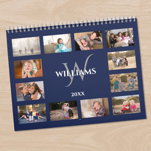 Aangepaste Monogram Naam Navy Blauwe Foto Kalender