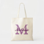 Aangepaste monogram Naam Paars Tote Bag<br><div class="desc">Aangepaste monogram naam Paarse Canvas tas. Elegant monogram logo ontwerp met monogrammed letter initialen in een grunge doopvont en een naam in donkere paarse manuscriptdoopvont. Vervang eenvoudig de sjabloon monogram initialen en de naam door je eigen cadeauidee voor iedereen op een bruiloft, speciaal voor bruid- en bruidsmeisjes of naaste vrienden...</div>