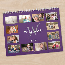 Aangepaste Monogram Naam Paarse Foto Kalender