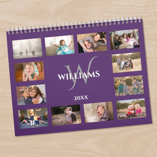 Aangepaste Monogram Naam Paarse Foto Kalender