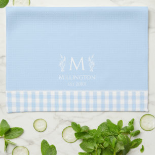 Aangepaste Monogram Naam Pastel Blauw & Wit Gingha Theedoek