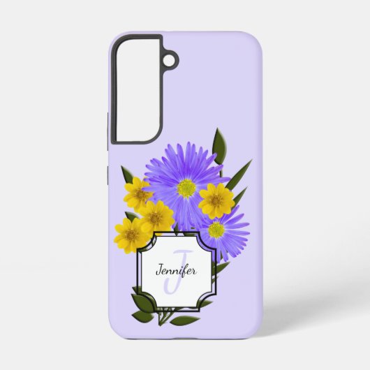 Aangepaste monogram naam Pretty Wildflowers Samsung Galaxy Hoesje (Achterkant)