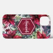 Aangepaste monogram naam Rode Poinsettia Case-Mate iPhone Case (Achterkant (horizontaal))