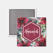Aangepaste monogram naam Rode Poinsettia Magneet (Voorkant / Achterkant)