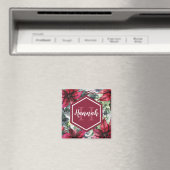 Aangepaste monogram naam Rode Poinsettia Magneet (Insitu (Vaatwasser))