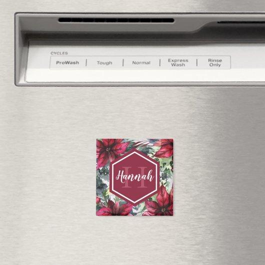 Aangepaste monogram naam Rode Poinsettia Magneet (Insitu (Vaatwasser))