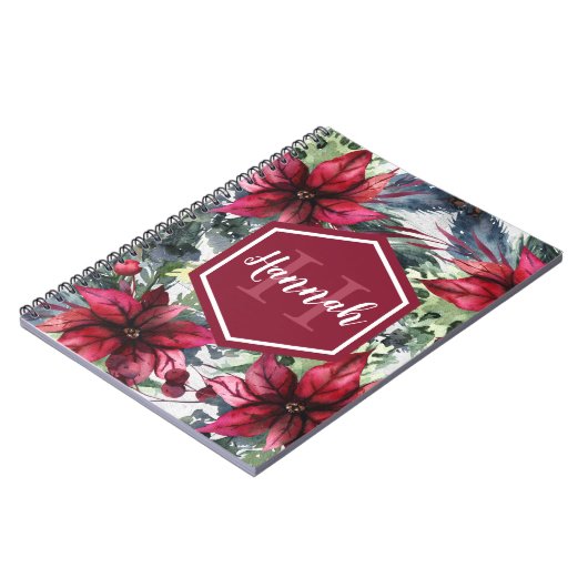 Aangepaste monogram naam Rode Poinsettia Notitieboek (Linkerzijde)