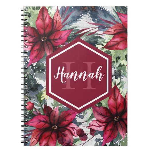 Aangepaste monogram naam Rode Poinsettia Notitieboek (Voorkant)