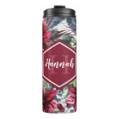 Aangepaste monogram naam Rode Poinsettia Thermosbeker (Voorkant)