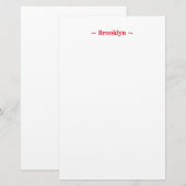 aangepaste monogram naam rode witte tekst briefpapier (Voorkant / Achterkant)