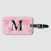 Aangepaste Monogram Naam Roze Kaart Wereld Reizige Bagagelabel (Voorkant (horizontaal))