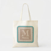 Aangepaste monogram naam Rustic Burlap Blauwgroen  Tote Bag (Voorkant)