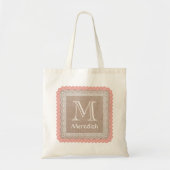 Aangepaste monogram naam Rustic Burlap Coral Lace  Tote Bag (Voorkant)