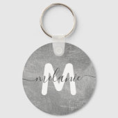 Aangepaste monogram naam Silver Foil Luxe Sleutelhanger (Achterkant)