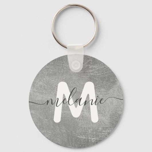 Aangepaste monogram naam Silver Foil Luxe Sleutelhanger (Achterkant)