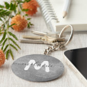 Aangepaste monogram naam Silver Foil Luxe Sleutelhanger (Zijkant)