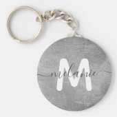 Aangepaste monogram naam Silver Foil Luxe Sleutelhanger (Voorkant)