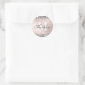 Aangepaste monogram naam Silver Glitter Blush Pink Ronde Sticker (Tas)