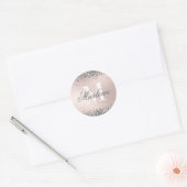 Aangepaste monogram naam Silver Glitter Blush Pink Ronde Sticker (Envelop)