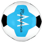 Aangepaste monogram naam Sporty Neon Cyan Blue Voetbal (Gedraaid)