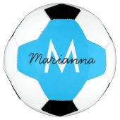 Aangepaste monogram naam Sporty Neon Cyan Blue Voetbal (Voorkant)