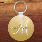 Aangepaste monogram naam Trendy Script Gold Foil Sleutelhanger (Voorkant)