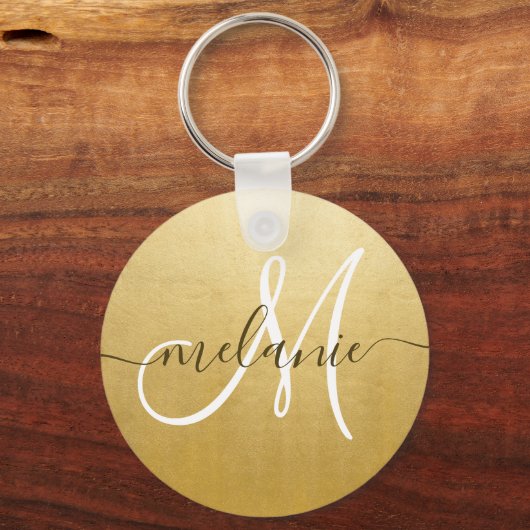 Aangepaste monogram naam Trendy Script Gold Foil Sleutelhanger (Voorkant)