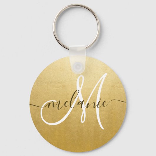 Aangepaste monogram naam Trendy Script Gold Foil Sleutelhanger (Achterkant)
