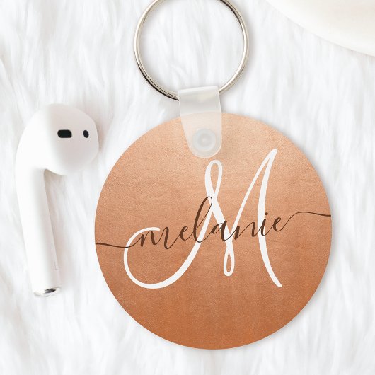 Aangepaste monogram naam trendy script roze gouden sleutelhanger