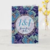 Aangepaste monogram naam Turquoise Blauwgroen Vint Kaart (Gele Bloem)