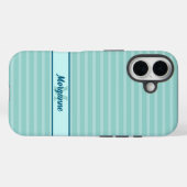 Aangepaste monogram naam turquoise streep patroon Case-Mate iPhone case (Achterkant (horizontaal))