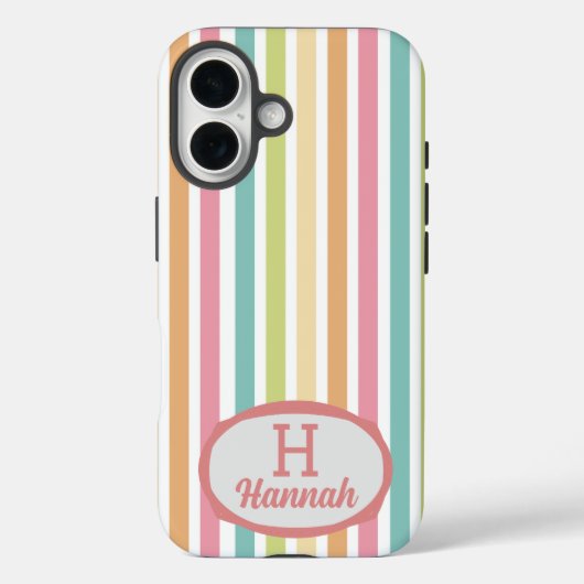 Aangepaste Monogram Naam Vrolijke Pastelstrepen Case-Mate iPhone Case (Achterkant)