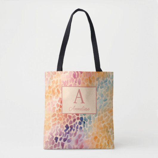 Aangepaste monogram naam waterverf luipaardprint tote bag (Voorkant)